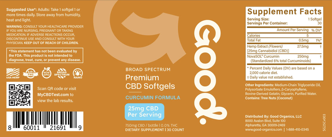 Broad Spectrum CBD Softgels with Curcumin - Good Organics