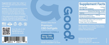 Broad Spectrum CBD Softgels Everyday Formula (25mg) - Good Organics
