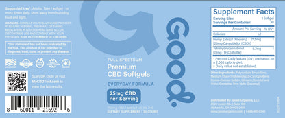 Full Spectrum CBD Softgels Everyday Formula (25mg) - Good Organics