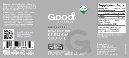 Unflavored: Organic Broad Spectrum CBD Tincture - Good Organics