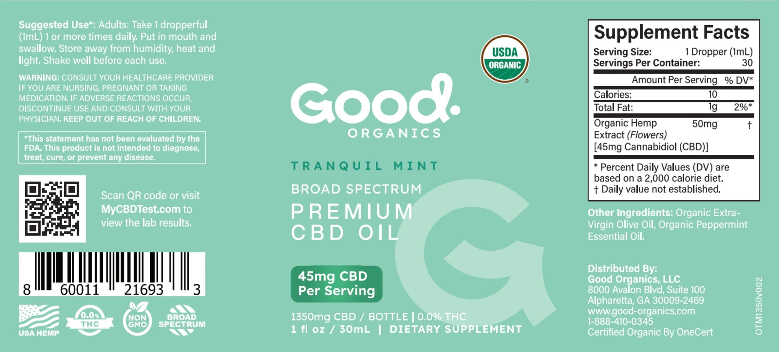 Tranquil Mint: Organic Broad Spectrum CBD Tincture - Good Organics