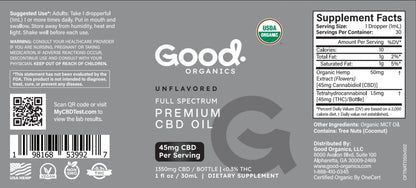 Unflavored: Organic Full Spectrum CBD Tincture - Good Organics