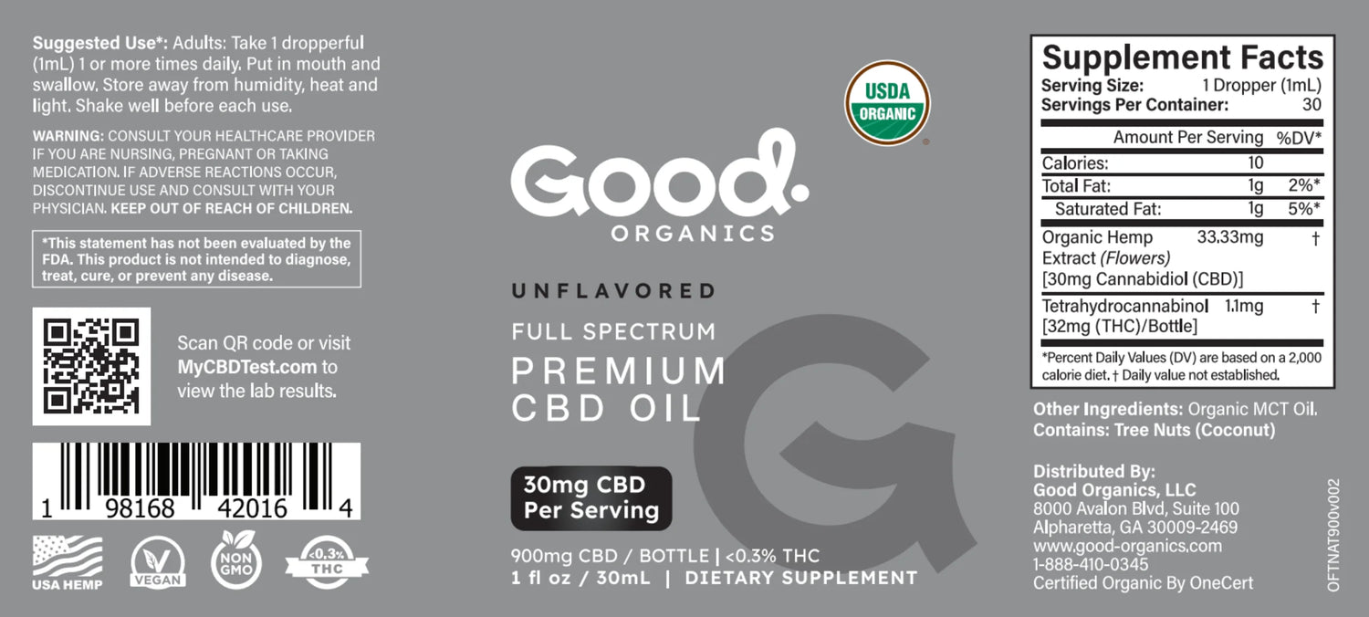 Unflavored: Organic Full Spectrum CBD Tincture - Good Organics
