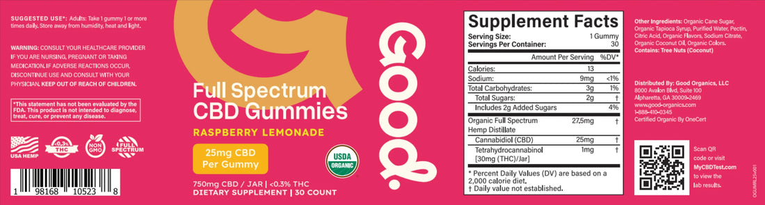 Full Spectrum CBD Gummies Raspberry Lemonade - Good Organics