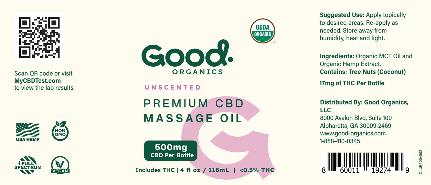 Organic CBD Massage Oil with THC - Good Organics