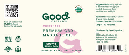 Organic CBD Massage Oil with THC - Good Organics